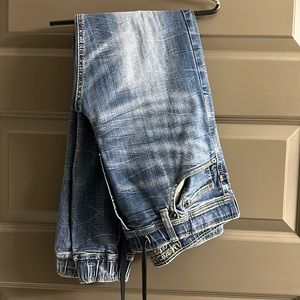 Heavily Worn American Eagle Jean Denim jogger size SMALL in Men’s.